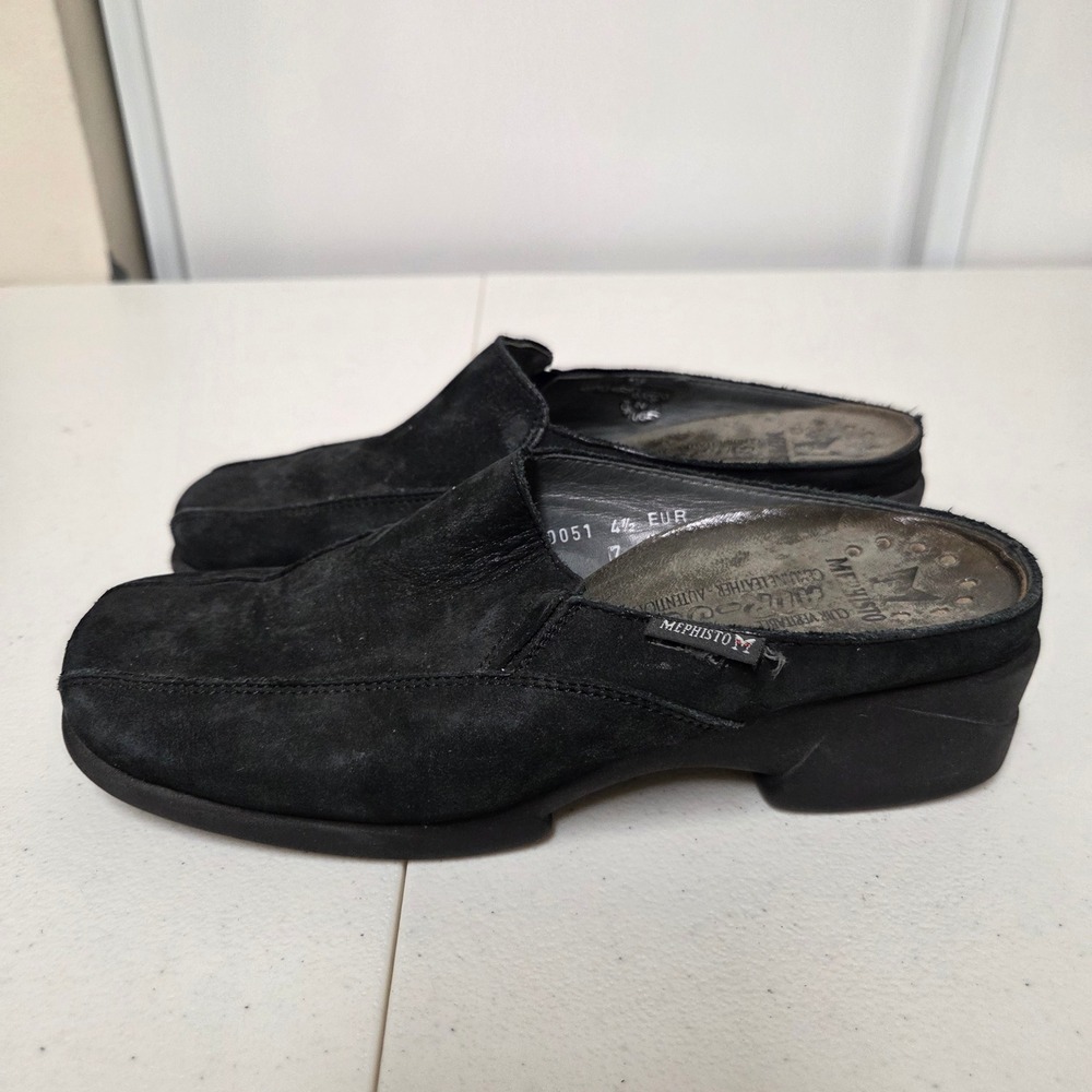 Mephisto Air-Jet Black Suede Mules Clogs Womens Size 7 US 4.5 EUR Square Toe